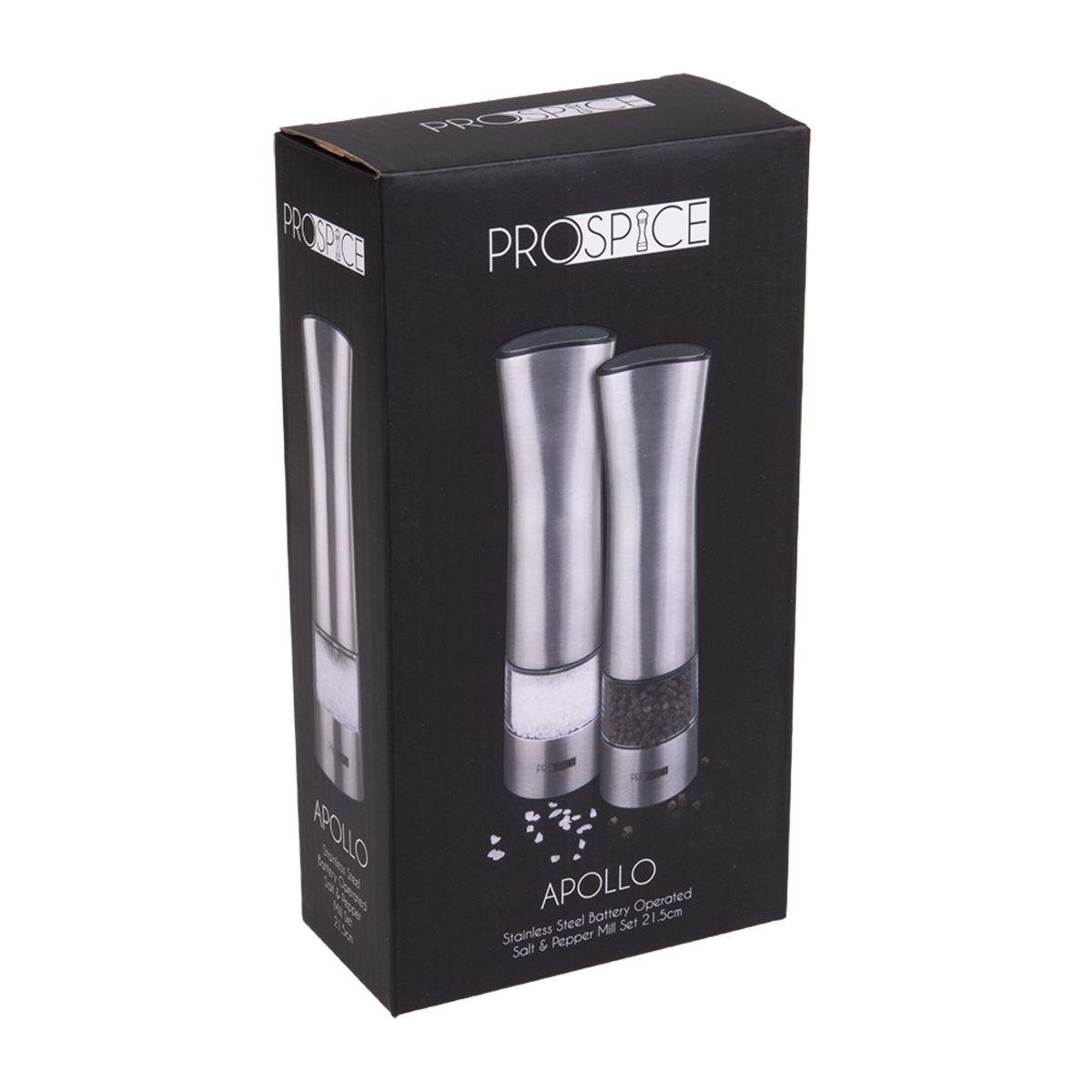 Prospice Stainless Steel Salt and Pepper Mills Grinders Battery Operated 21.5CM