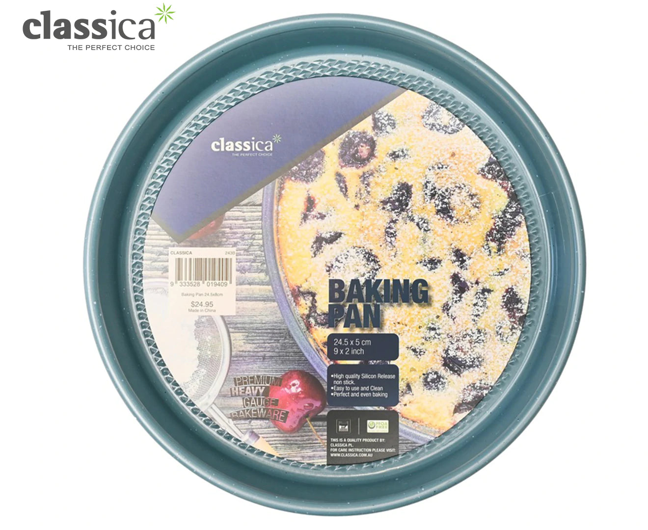 Classica Round Baking Pan - Premium Heavy Gauge Bakeware - Silicon Release Non-Stick Coating - Blue