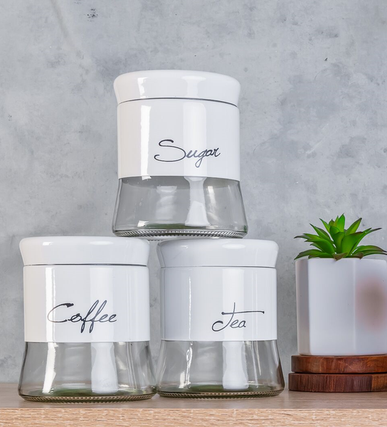 Storage Jar White And Grey Tea Coffee Sugar Canisters Storage Jars