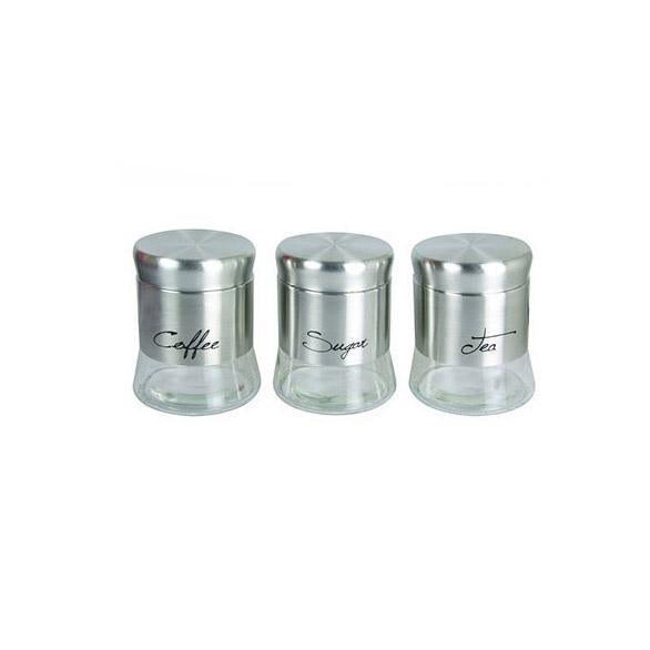 House of Florence Silver Glass Canisters Set of 3 - Coffee, Sugar, and Tea