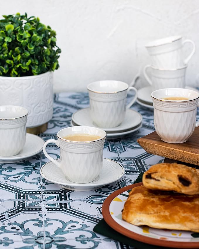 House of Florence White with Gold Embossed Grecian Style Espresso Cup and Saucer Set 80ml