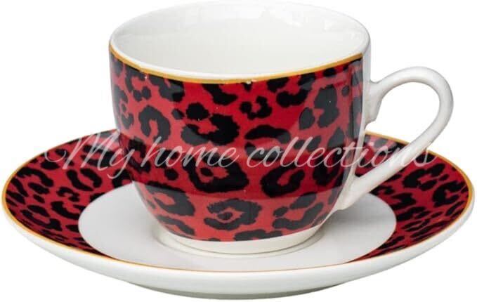 House Of Florence Leopard Edition 12-Piece Espresso Set - Red and Black