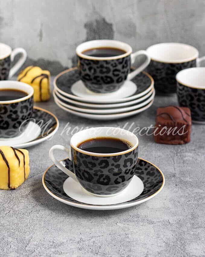 House Of Florence Leopard Edition 12-Piece Espresso Set - Grey and Black