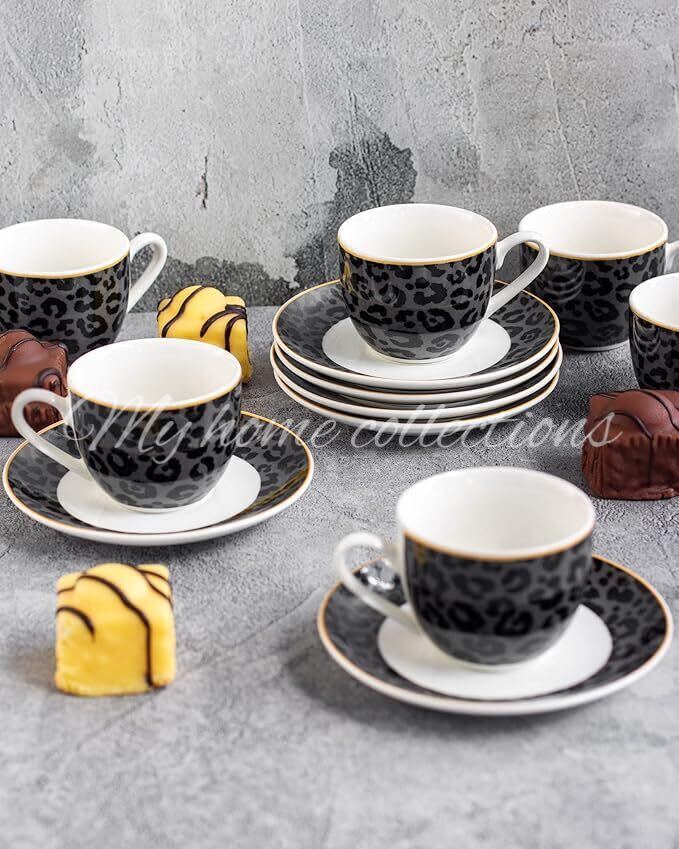 House Of Florence Leopard Edition 12-Piece Espresso Set - Grey and Black