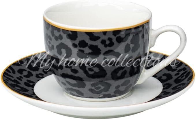 House Of Florence Leopard Edition 12-Piece Espresso Set - Grey and Black