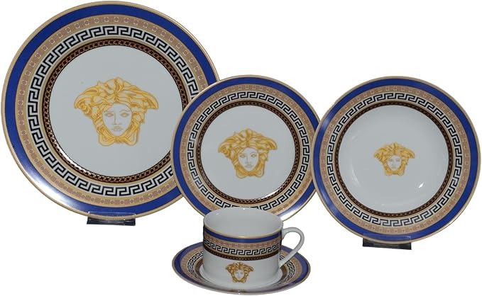 House of Florence Capri Greek Key Mediterranean Style 20 Piece Dinner Set with Gift Box