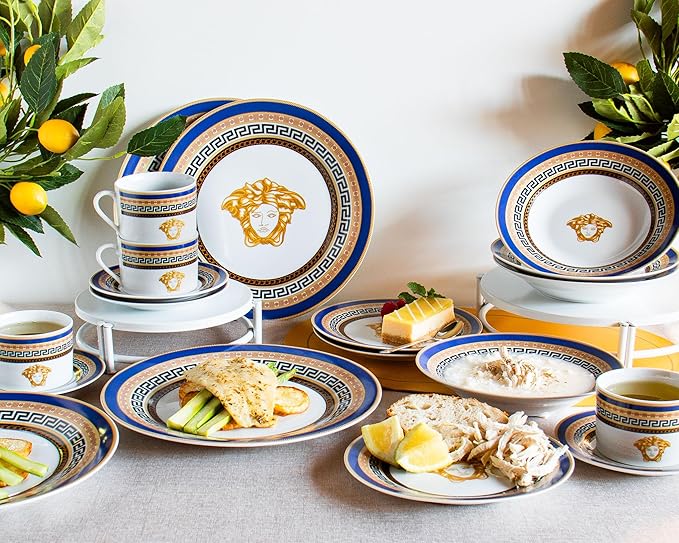 House of Florence Capri Greek Key Mediterranean Style 20 Piece Dinner Set with Gift Box