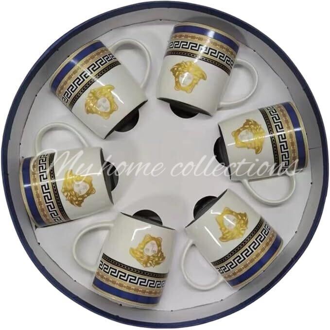 House Of Florence Capri Greek Key Mediterranean Style Set of 6 Mugs 330ml with Gift Box