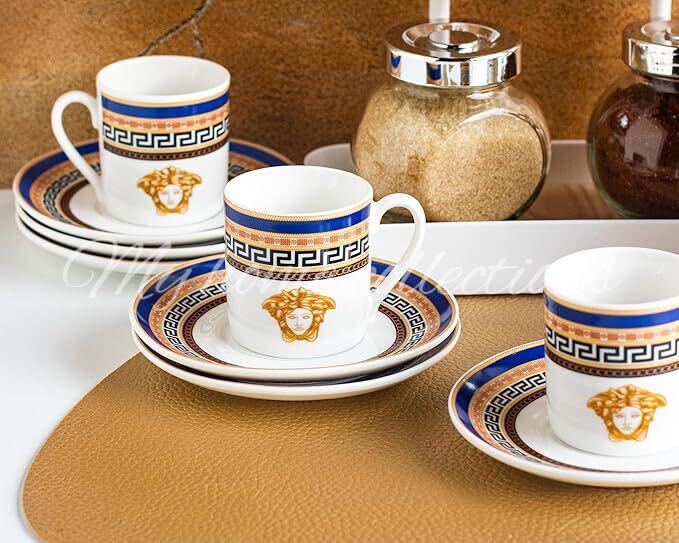 House of Florence Capri Medusa Greek Key 12pcs Espresso Cup Set - Elegant Gift Box