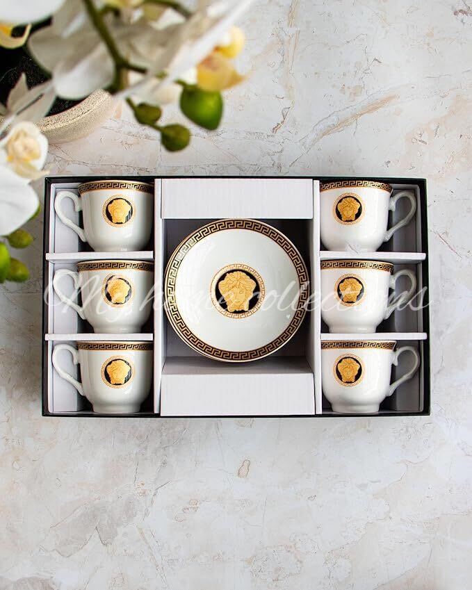 House of Florence Medusa Black and Gold Vintage Espresso Cup Set