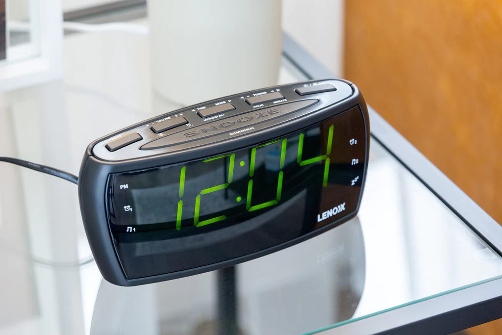 Digital LED Alarm Clock - AM/FM, Snooze, Sleep, Battery Backup, Large 1.8" Numbers - Green LED