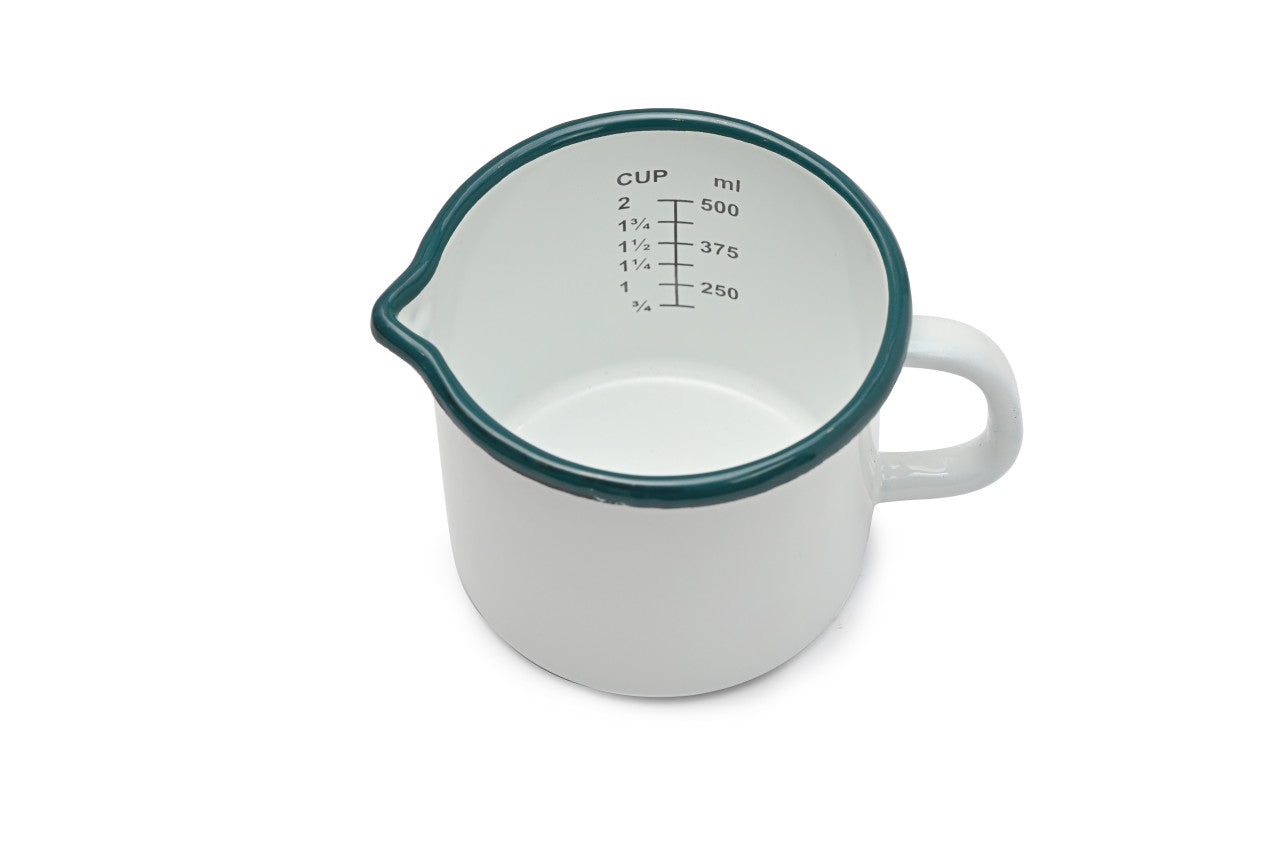 White Enamel Measuring Jug 2 Cups - 500ml, Easy Pour & Ergonomic Handle