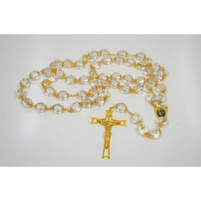 128cm Acrylic Crystal Rosary - Gold Cross with Jesus & Spiritual Prayer Beads