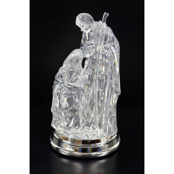 Clear Nativity Set with Lights and Music - 16x16x31cm - Christmas Decor Plays Carols - Joseph, Mary, Baby Jesus