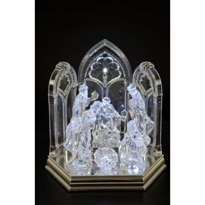 Hexagon Clear Nativity Set with Lights and Music - 20x15x20cm - Christmas Decor Plays Carols