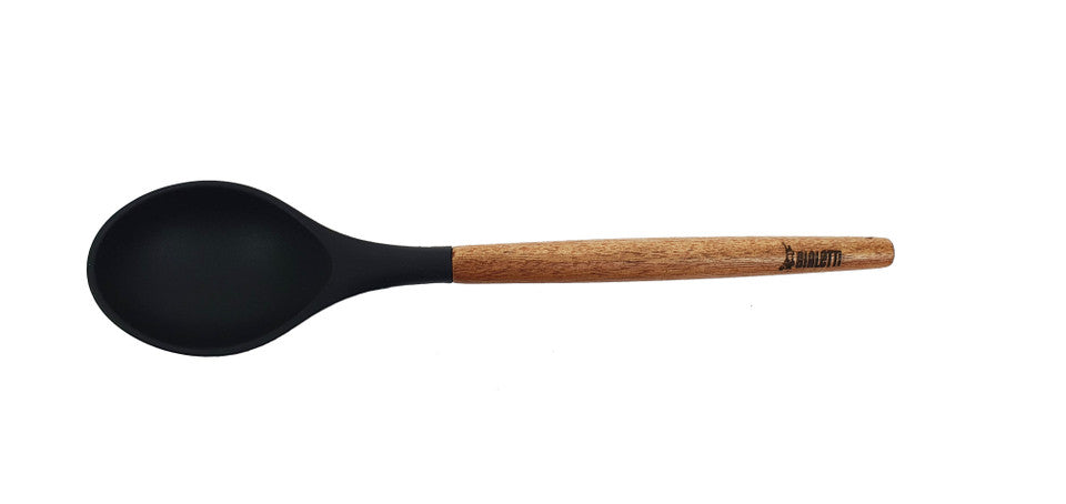 St. Clare Black Silicone Solid Spoon with Acacia Handle - 31cm, Heat-Resistant