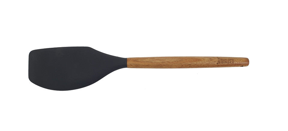 St. Clare Black Silicone Spatula with Acacia Handle - 32cm, Heat-Resistant