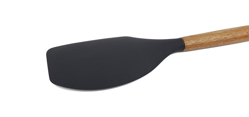 St. Clare Black Silicone Spatula with Acacia Handle - 32cm, Heat-Resistant