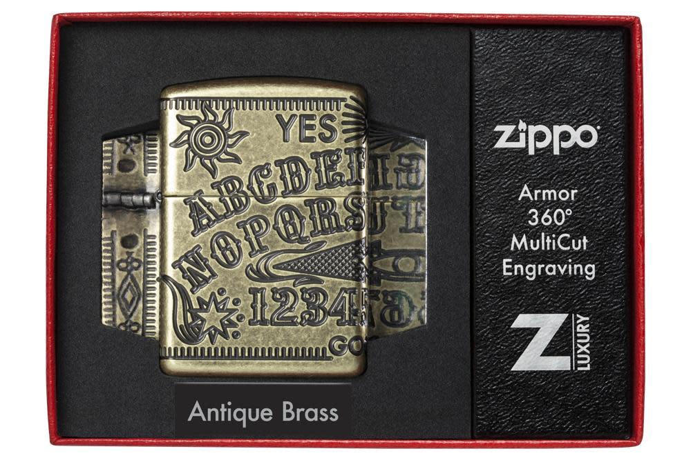 Brass Ouija Board Zippo Lighter - 360° MultiCut Engraving, Windproof