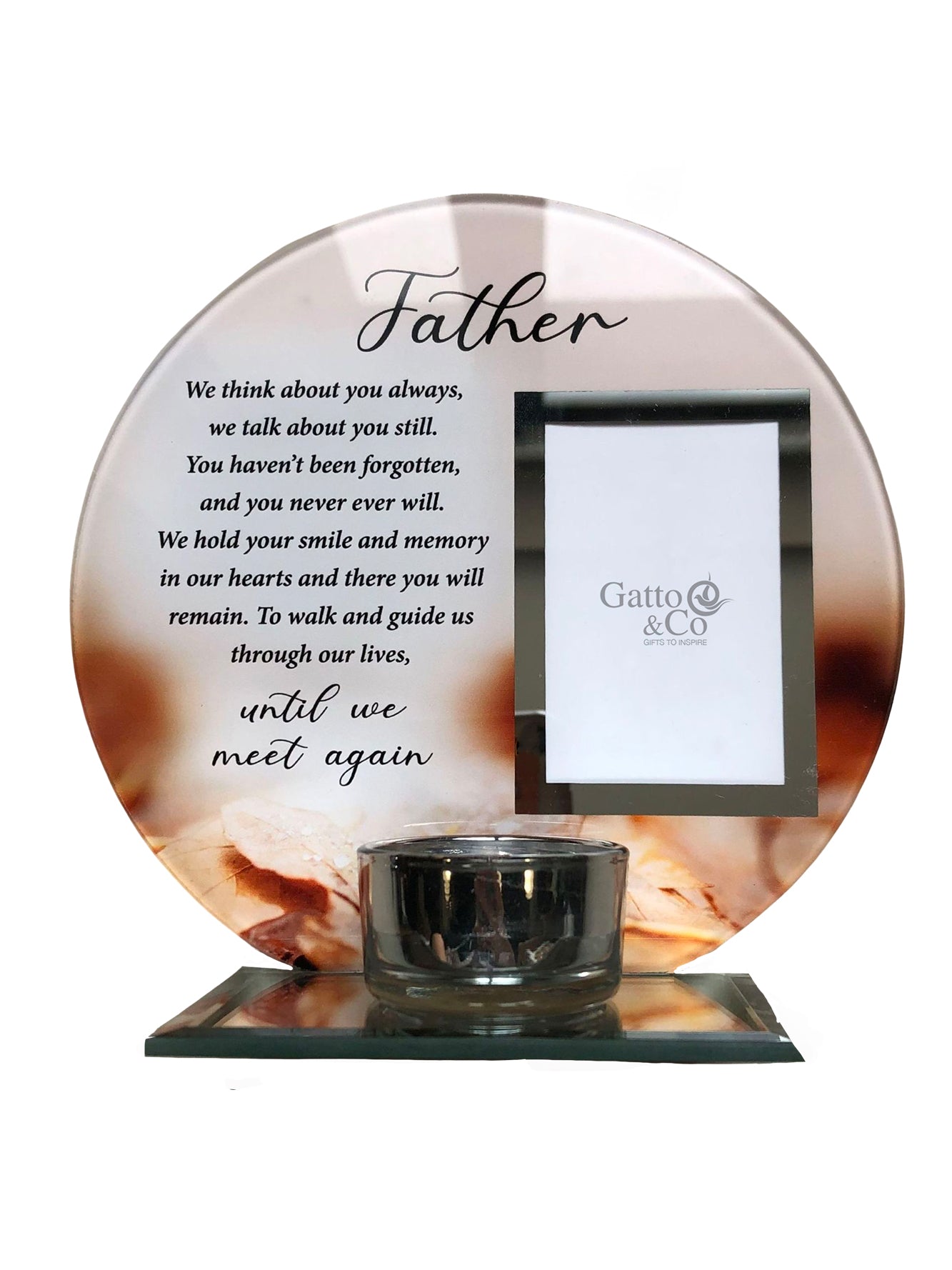 Memorial Glass Photo Frame Father with Tealight Candleholder