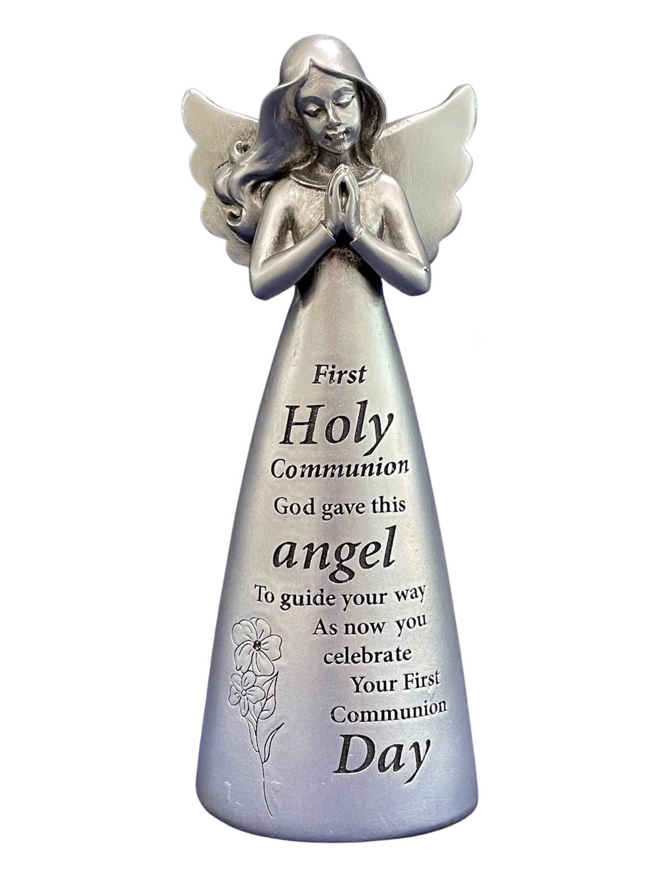 First Communion Angel Resin Statue 12.5CM Gift Box Antique Silver Finish