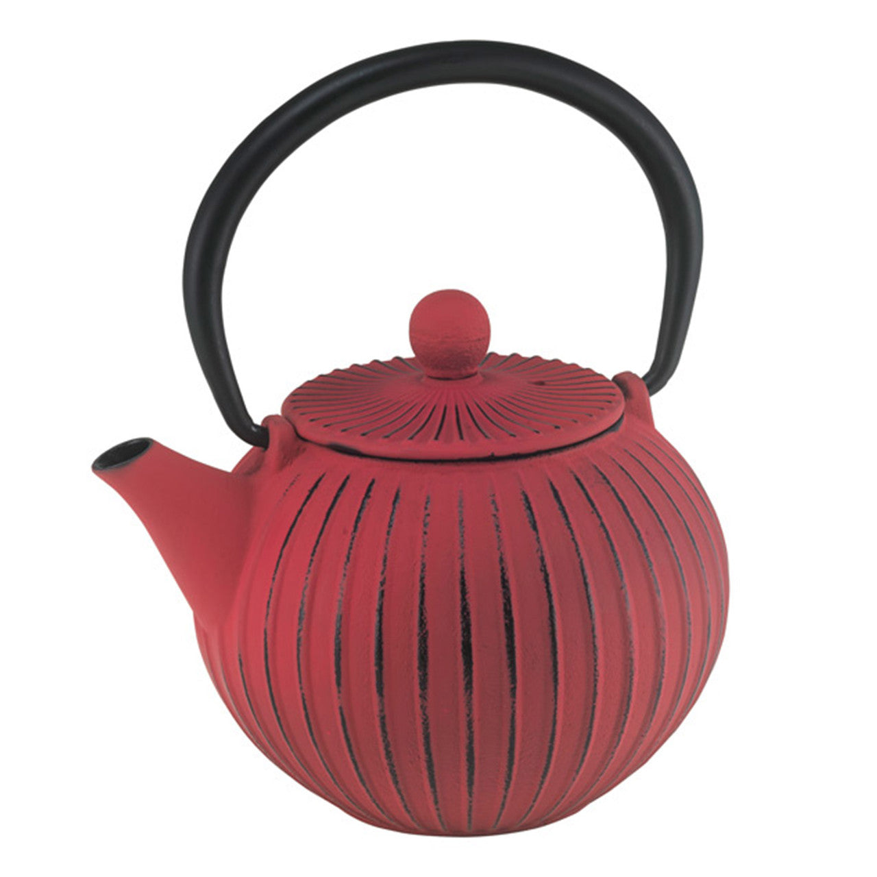 Avanti Round Cast Iron Teapot 500ml Heavy Duty Ribbed Red Base & Black Handle