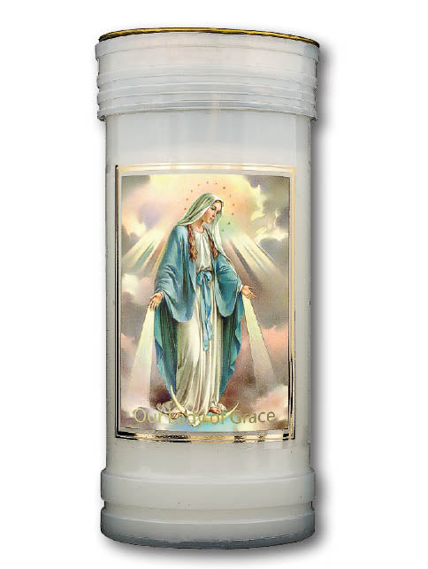 Devotional Candle Mary Miraculous Religious White Our Lady of Grace 70 hours