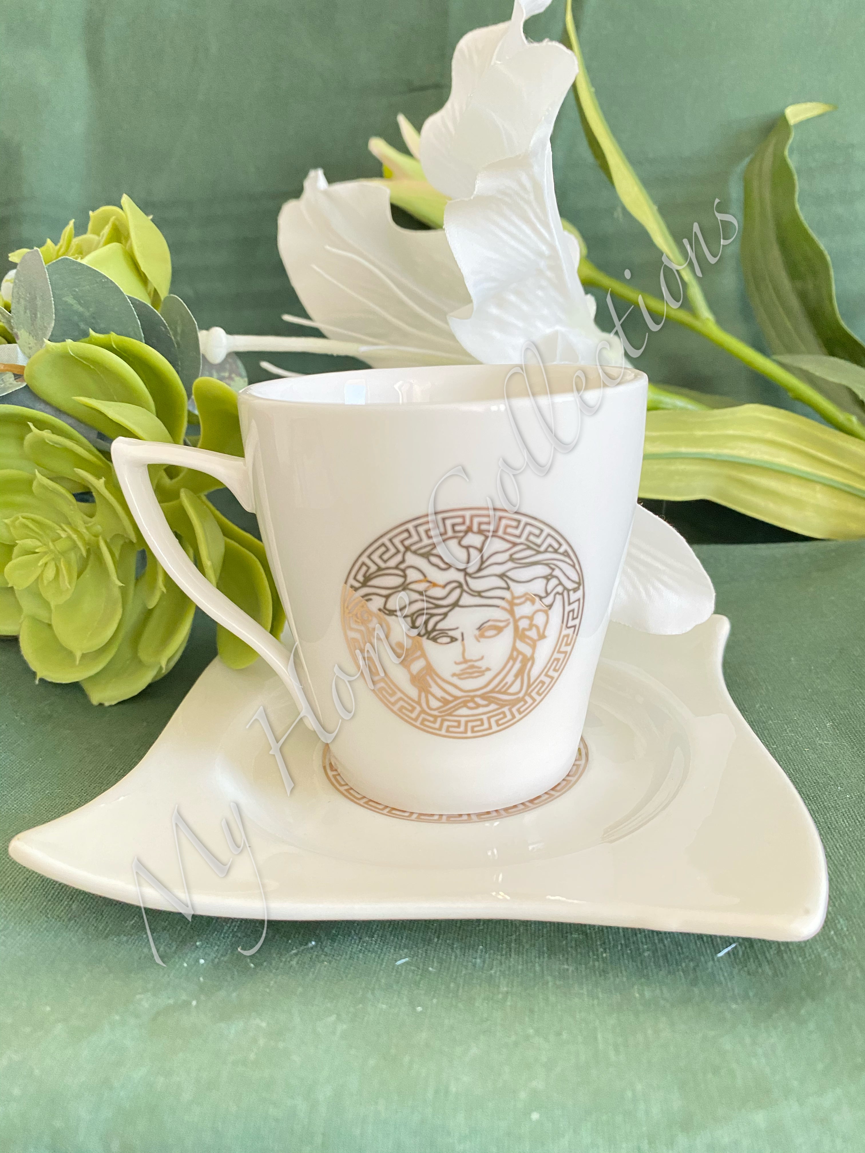 Coffee Cup & Saucer 12pc Medusa (Silver White) or (Gold White) 240ml