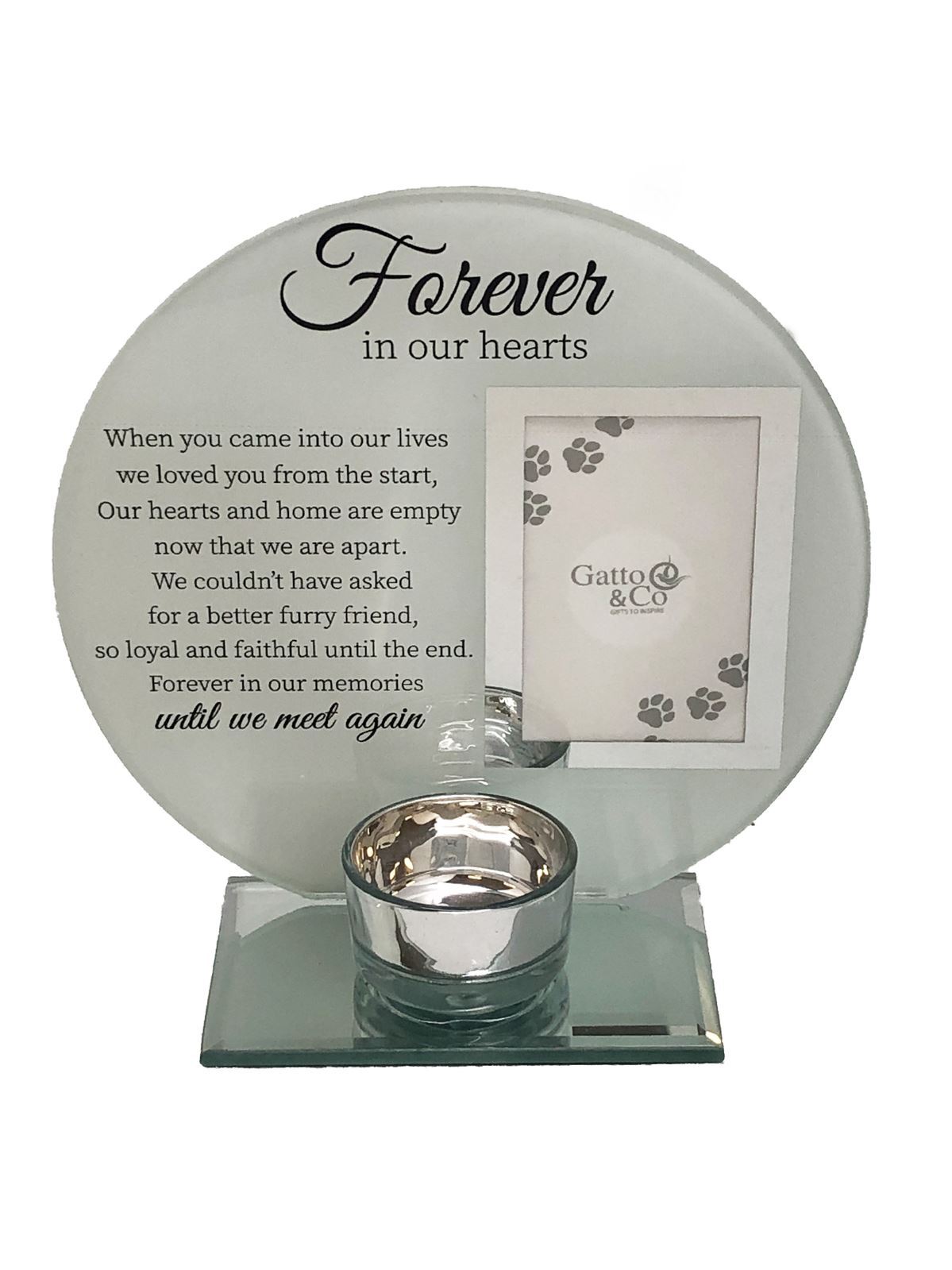 Glass Photo Frame Tealight Candleholder Pet memory Forever in our hearts