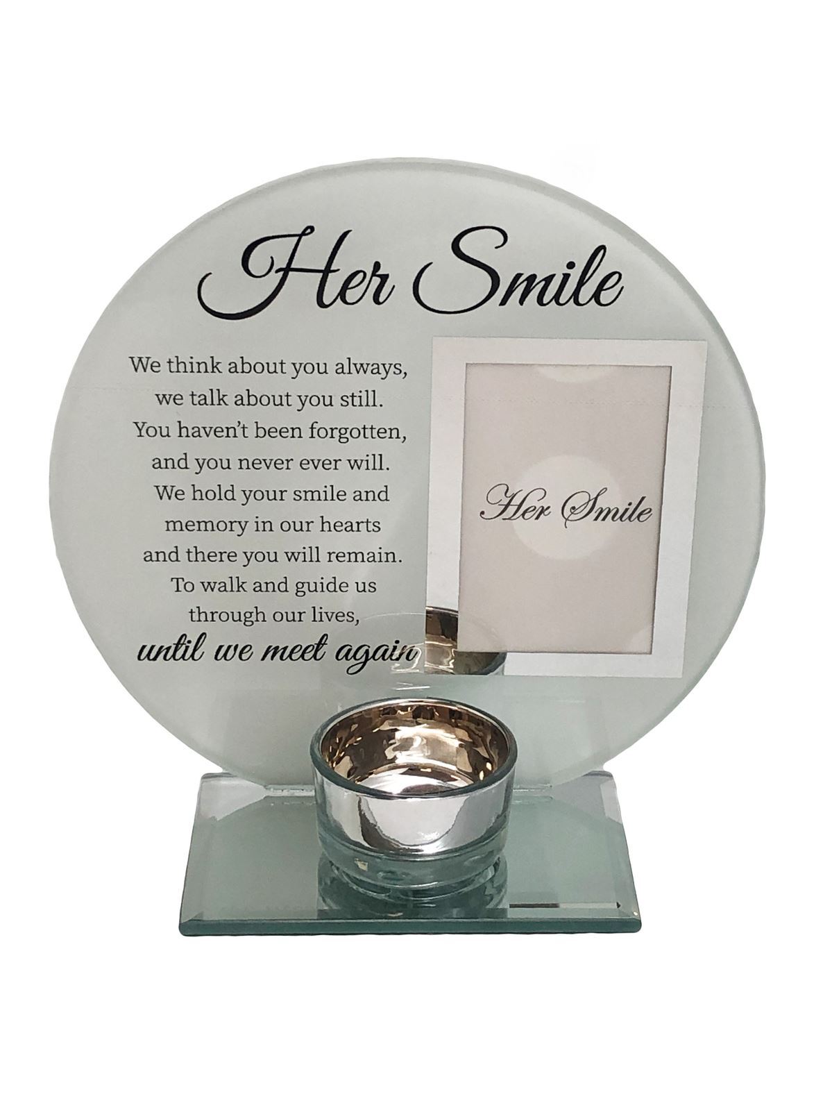 Glass Memorial Photo Frame Tealight Candleholder Her Smile