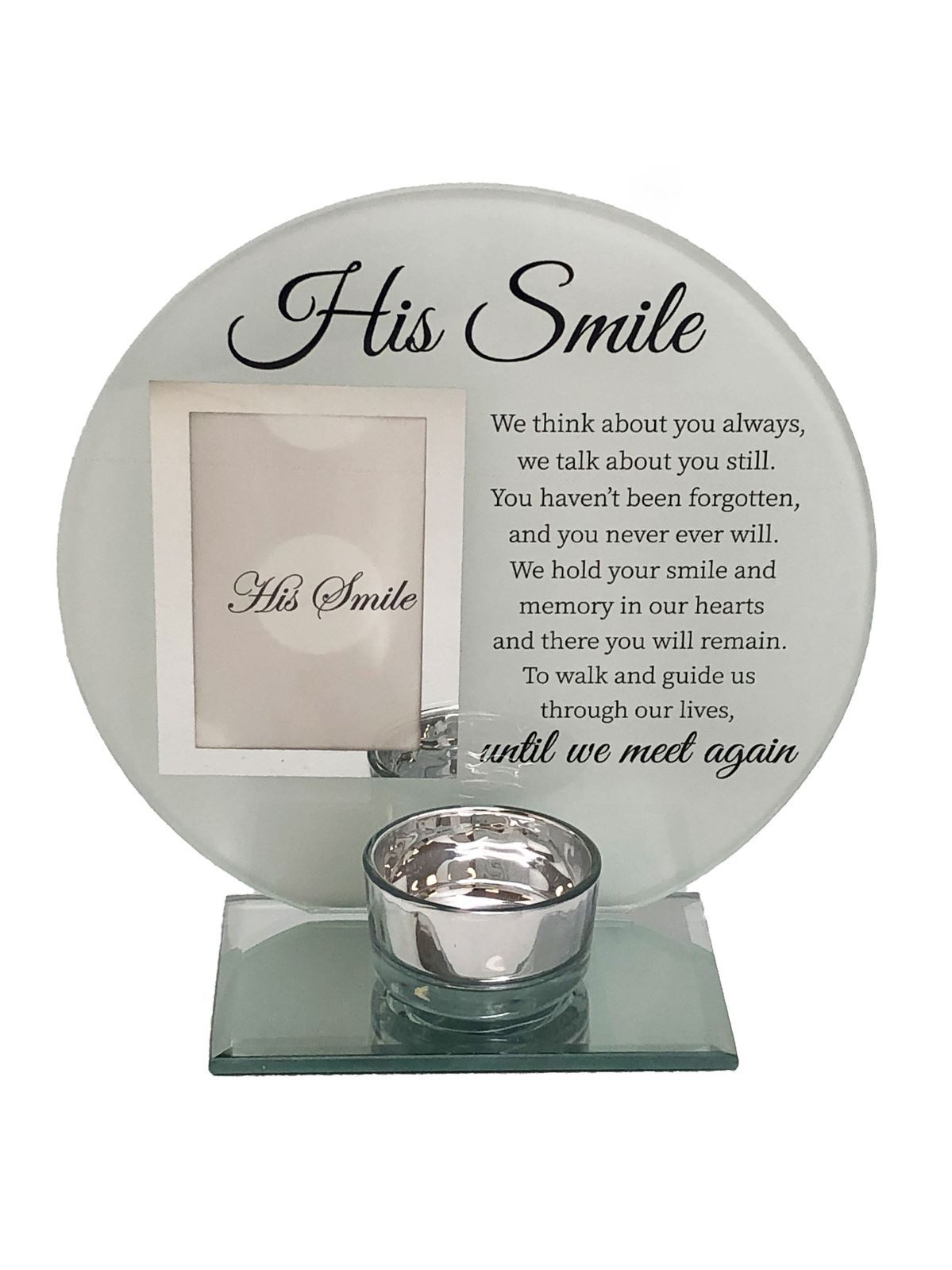 Glass Memorial Photo Frame Tealight Candleholder His Smile