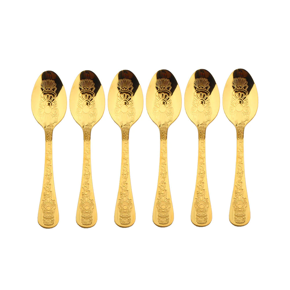 Tea Spoon Gold Engraved Design Set of 6 Coffee Culture