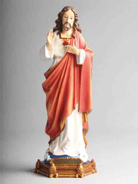 Jesus Statue Red Sacred Heart 30.5cm Polyresin Sculpture Colour